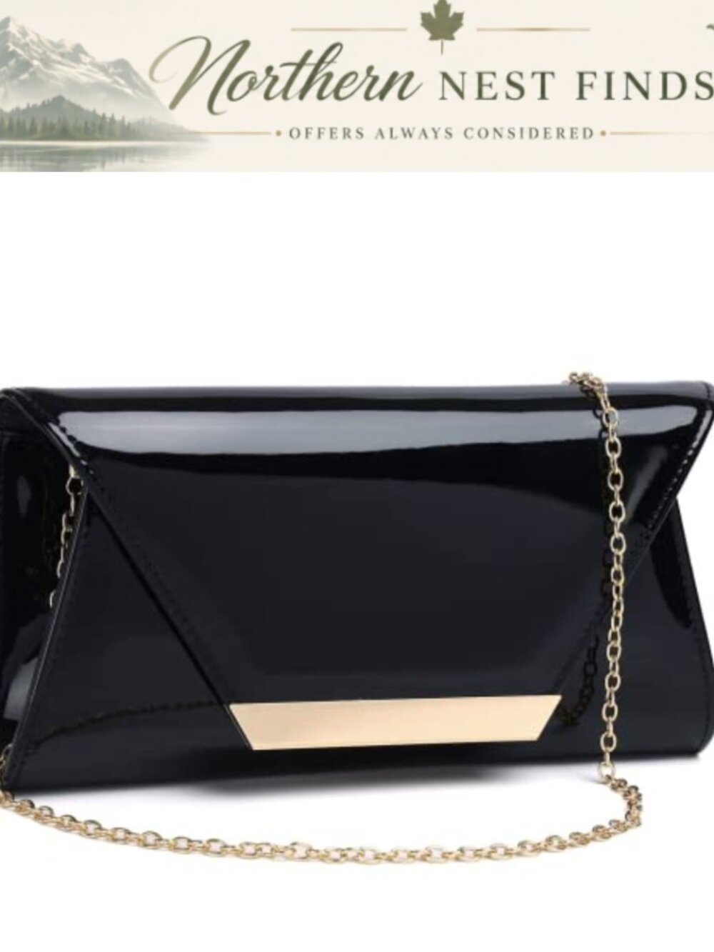 Faux Patent Leather Envelope Clutch Foldover Evening Bag Removable Chain